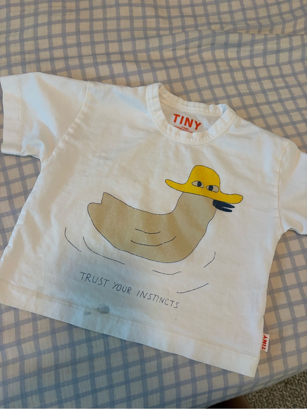 Tiny Cotton Kids White Tee with Yellow Duck Graphic